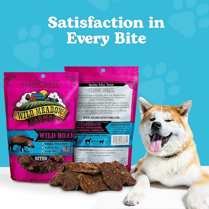 Wild Meadow Farms - Classic Wild Boar Bites, Soft Jerky Treats for Dogs - 3.5 Ounce Pouch