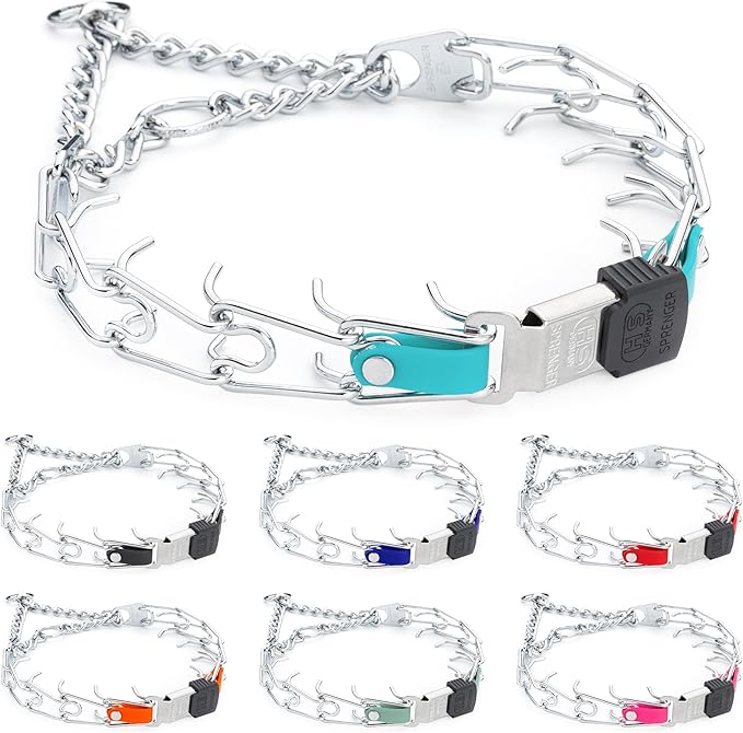 Herm Sprenger Chrome Plated Steel Dog Collar with Quick Release ClicLock Buckle and Biothane Insert Training Collar for Dogs Made in Germany (Sky Blue, 22in x 3.0mm(Neck Size up to 18-19in))