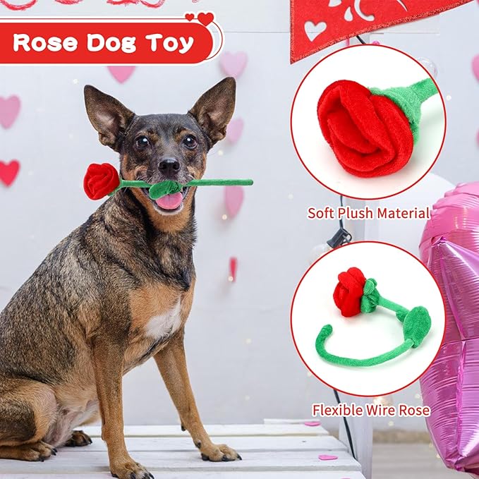 Valentine's Day Dog Costume Dog Cowboy Hat Formal Dog Tuxedo Bandanas and Rose Gift, Medium Large Dog Valentines Day Outfit with Pet Cowboy Hat and Adjustable Dog Wedding Tuxedo