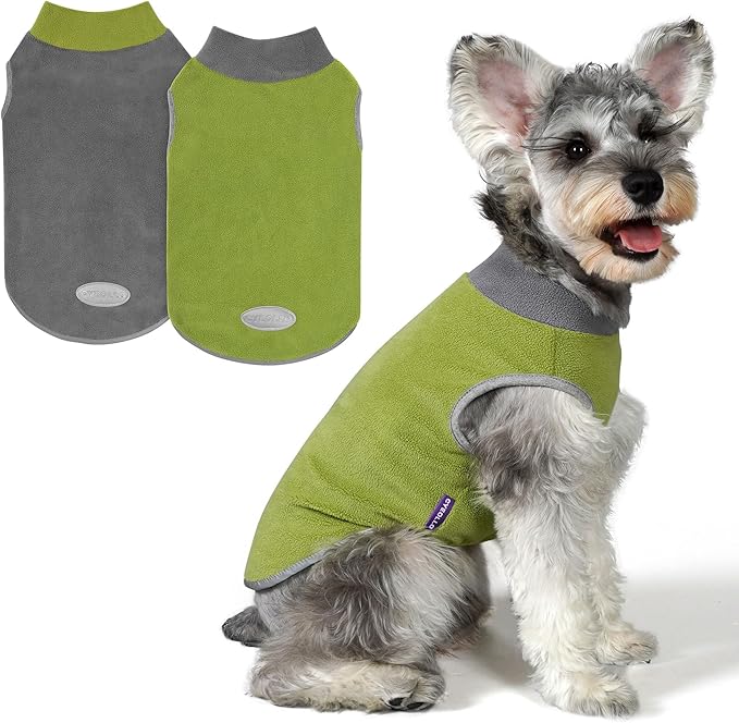Cyeollo 2 Pack Dog Sweater - Fleece Vest & Sweatshirt in Reflective Lightweight Fabric - Perfect for Small Dogs, Boy or Girl - Grass Green, Grey, M