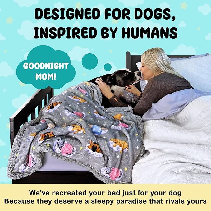 Sweet Dreams Bedding Set - Soft Sherpa & Fleece Reversible Blanket, Plush Pillow, Gray Fitted Sheet for Comfort - Oeko-Tex 100 Certified, Safe & Gentle for Pets (Standard)