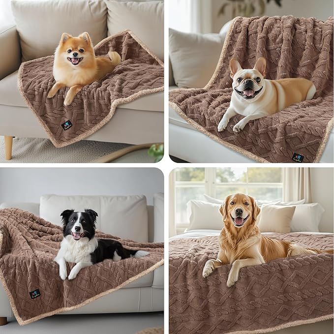 Waterproof Pet Blanket, Liquid Pee Proof Dog Blankets for Sofa Bed Couch, Reversible Sherpa Fleece Furniture Protector Cover for Small Medium Large Dogs Cats,Khaki Medium(57" x 40")