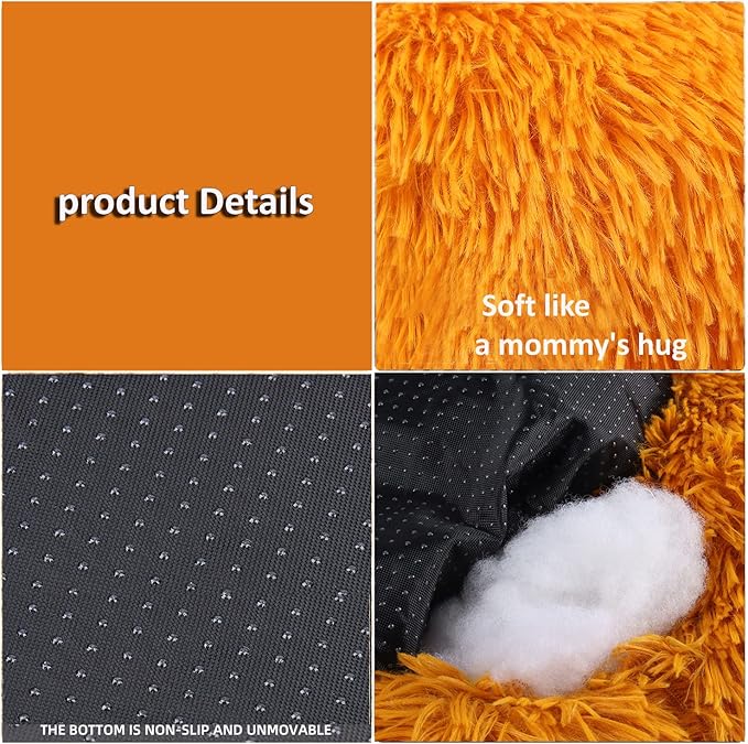 Round Small Dog Bed Washable Cozy Soft Calming Pet Bed with Anti-Anxiety Fits up to 15lbs,Orange 19 inches