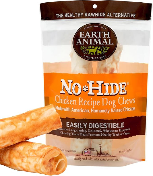 Earth Animal No Hide Medium Chicken Flavored Natural Rawhide Free Dog Chews Long Lasting Chew Sticks | Treats for Large Dogs | Great for Aggressive Chewers (1 Pack)