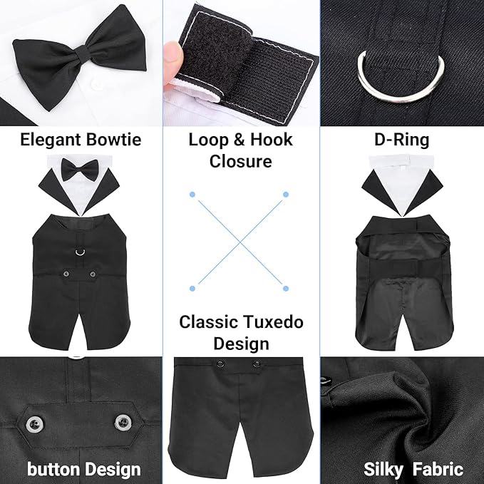 Segarty Dog Tuxedo and Bandanas Suit Formal Wedding Costume, Adjustable Pet Collar with Black Bow Tie, Detachable Dogs Shirt Bandanas Set for Extra Large Dog Prince Outfit Birthday Cosplay Attire