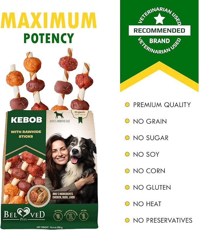 Dog Treats Rawhide Sticks Wrapped with Chicken 11 oz Pet Natural Chew Treats - Grain Free Meat & Human Grade Dried Snacks - Best for Small & Large Dogs (10.6 Ounce (Pack of 1), Rawhide Kabob)