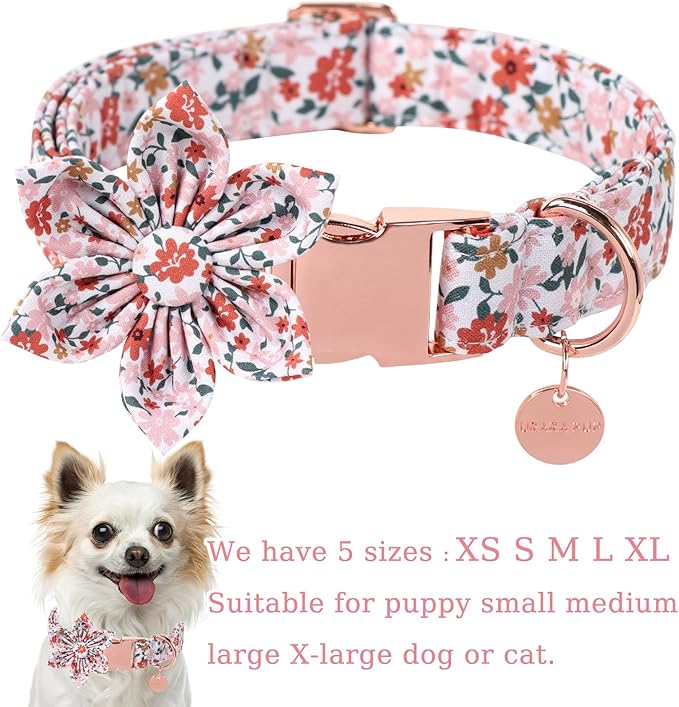 Cute Flower Dog Bowtie Collar, Detachable Flower Bow Puppy Collar with Metal Buckle for Dogs, Medium, Pink