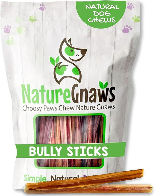 Nature Gnaws Extra Thin Bully Sticks for Small Dogs 5-6" (50 Count) - Long Lasting for Light Chewers and Puppies - Natural Beef Dog Chew Bone