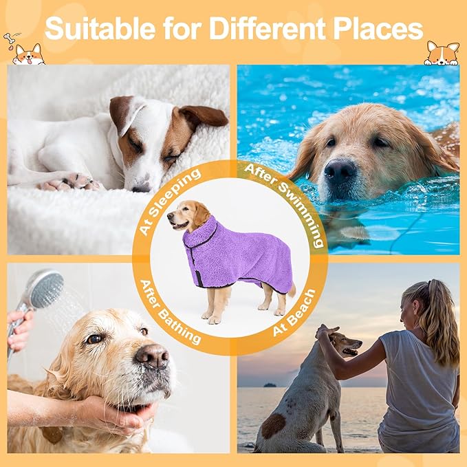 Bienbee Dog Bathrobe, Quick Drying Super Absorbent Dog Robes for After Bath, Warm Keeping Dogs Towel, Dogs Bath Supplies, Light Purple XL