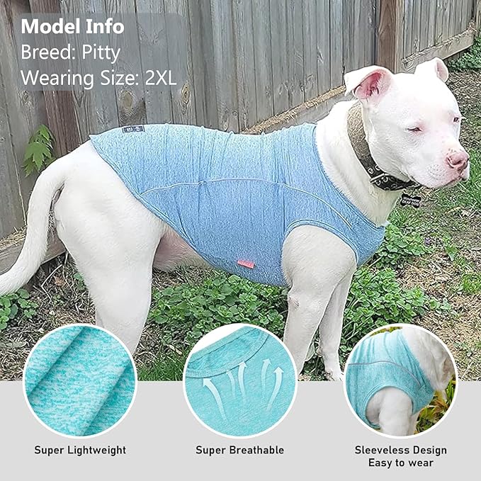KYEESE Dog Shirt Medium Dog Quick Dry Soft Breathable Dog T-Shirt with Reflective Stripe Lightweight Tank Top Summer Stretchy Sleeveless Vest, Lake Blue, 2XL