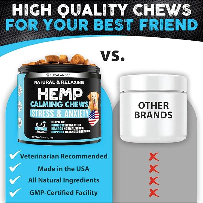 FURALAND Hemp Calming Chews for Dogs Anxiety - 170 Dog Calming Treats - Anxiety Relief Treats - Hemp Oil - Sleep Aid - Advanced Health Joint Support Supplement - Made in USA