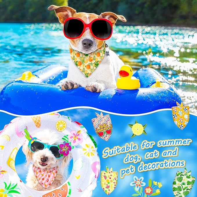60Pcs Spring Summer Dog Bandanas Bulk Hawaiian Dog Scarves Hawaii Fruit Triangle Puppy Bandanas Washable Adjustable Pet Bandana for Small Medium Large Dog Puppy Pet Grooming Accessories