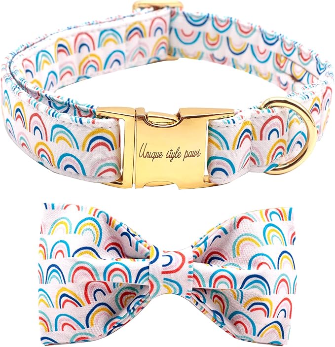 Unique style paws Rainbow Colorful Dog Collar with Bow Pet Gift Adjustable Soft and Comfy Bowtie Collars for Small Medium Large Dogs