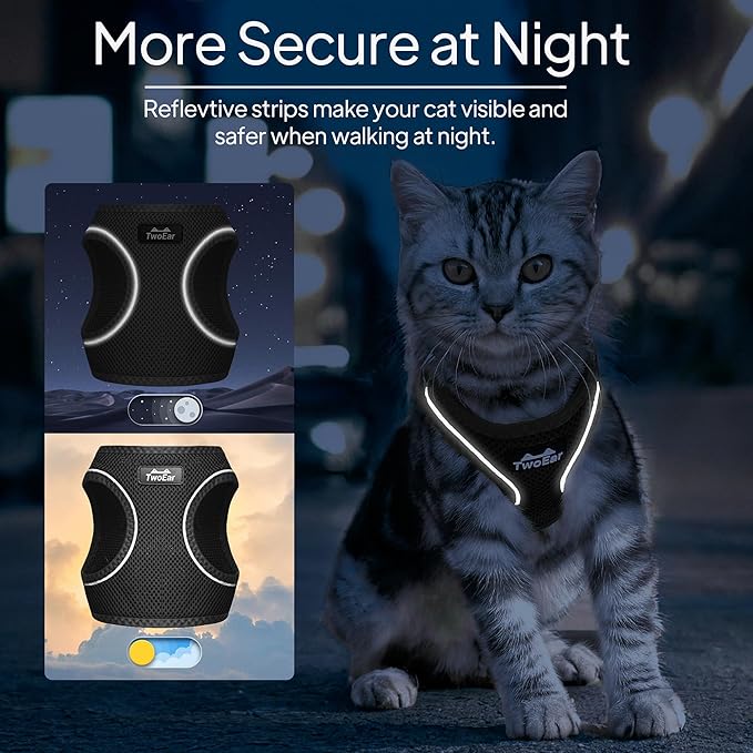 TwoEar Cat Harness Escape Proof, Soft Dog Vest Harness Adjustable, Breathable Mesh Step-in Puppy Walking Jacket Reflective Easy Control for Extral Small Pets for Outdoor Walking(XXS, Black)