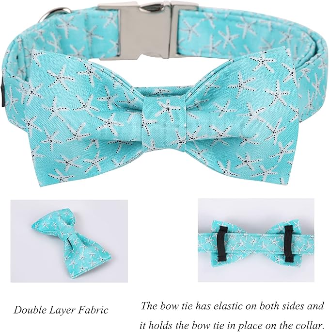 Lionet Paws Dog Collar with Bowtie - Summer Cute Cotton Adjustable Bowtie Dog Cat Collar with Metal Buckle for Puppy Girl Boy, XS, Neck 8-12in