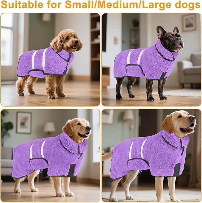 Bienbee Dog Bathrobe, Quick Drying Super Absorbent Dog Robes for After Bath, Warm Keeping Dogs Towel, Dogs Bath Supplies, Light Purple XL