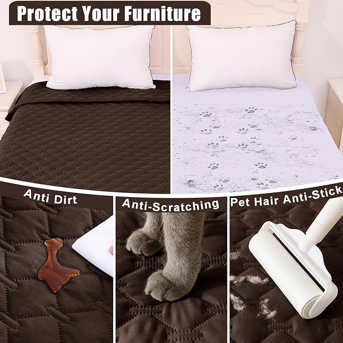 Smiry Waterproof Dog Bed Cover Blanket, Soft Reversible Pet Blanket, Washable Leakproof Cats Dogs Couch Cover for Sofa, Couch, Furniture (82x102 Inch, Chocolate/Dark Grey)