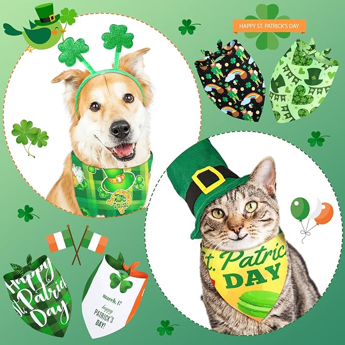 20 Pcs St. Patrick's Day Dog Bandana Pet Scarf Washable Triangle Bibs Shamrock Scarfs Adjustable Pet Triangle Washable Kerchief for St. Patrick's Day Dogs Cats (Shamrock, L)