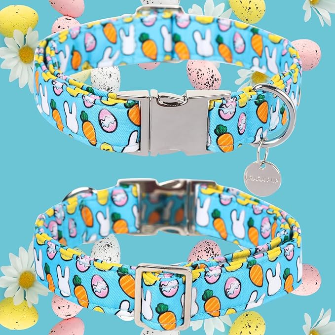 Easter Dog Collar, Cotton Easter Egg Collar for Puppy Girl Boy Dog or Cat, Easter Gift Rabbit Dog Collar, Cute Carrot Pet Dog Collar with Metal Buckle, L