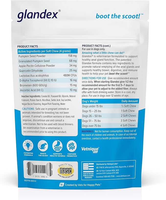 Vetnique Labs Glandex Anal Gland Soft Chew Treats with Pumpkin for Dogs Digestive Enzymes, Probiotics Fiber Supplement for Dogs Boot The Scoot (Pork Liver Chews, 30 Count)
