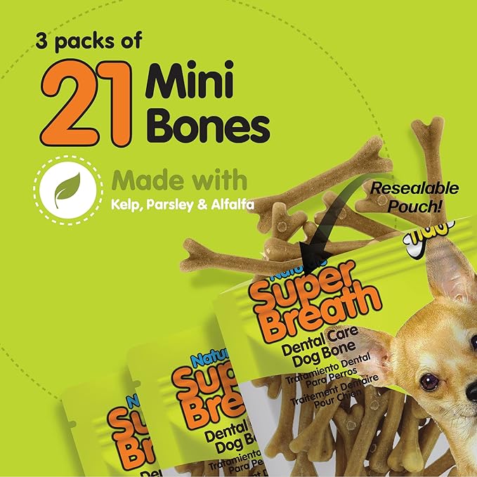 Naturals Super Breath Dental Care Bones for Dogs - 21 Treats/Pack (3 Pack) - Dog Dental Treats for Small Dogs, Made in USA, Dog Dental Chews Help Reduce Plaque, Tartar Buildup & Freshens Breath