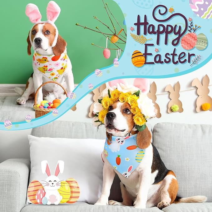 Sanwuta 50 Pcs Easter Dog Bandanas Bulk Pet Kerchief Set Bibs Triangle Scarf Dog Bandanas with Egg Rabbit Carrot Patterns for Easter Party Pet Costume Accessory Decoration(31.5 x 21.7 x 21.7)