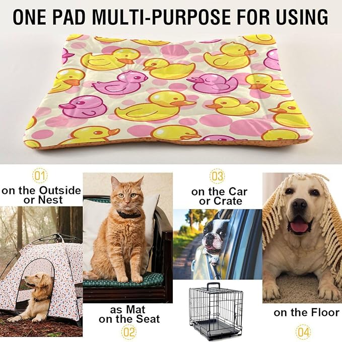 Yellow Pink Ducks Dog Cat Bed, Rectangle Comfortable Pet Bed, Ultra Soft Calming for Small Medium Dogs, 18" x 24"