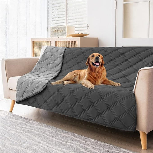 fuguitex Waterproof Dog Blanket Reversible for Small Dogs Resistant Leakproof Washable Couch Cushion Bed Protector Cover for Indoor Furniture Pet Friendly(52"*82",Dark Grey+Grey