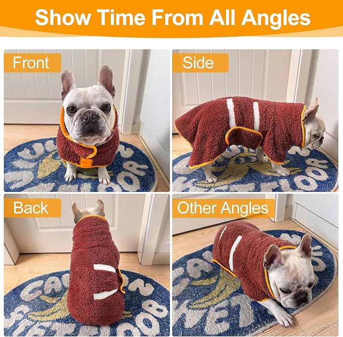 Dog Bathrobe Super Absorbent Dog Towels for Drying Dogs Large Quick Drying Puppy Robes for After Bath Soft Puppy Towel Adjustable Dry Coat to Keep Warm(S-XXL)