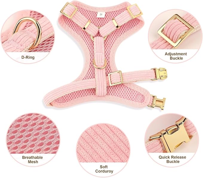 Didog Cute Small Dog Collar Harness & Leash Set, Adjustable Dog Collars and Leashes with Bowtie, Breathable Soft Mesh Padded Dog Vest for Puppies Small Dogs Walking,Pink, M