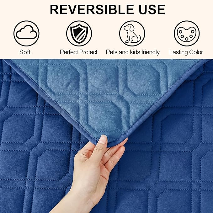 Smiry Waterproof Dog Blanket, 82x120 Inch Soft Pet Bed Cover Reversible, Washable Sofa Couch Furniture Protector for Small Medium Large Dog Puppy Cat, Navy/Blue