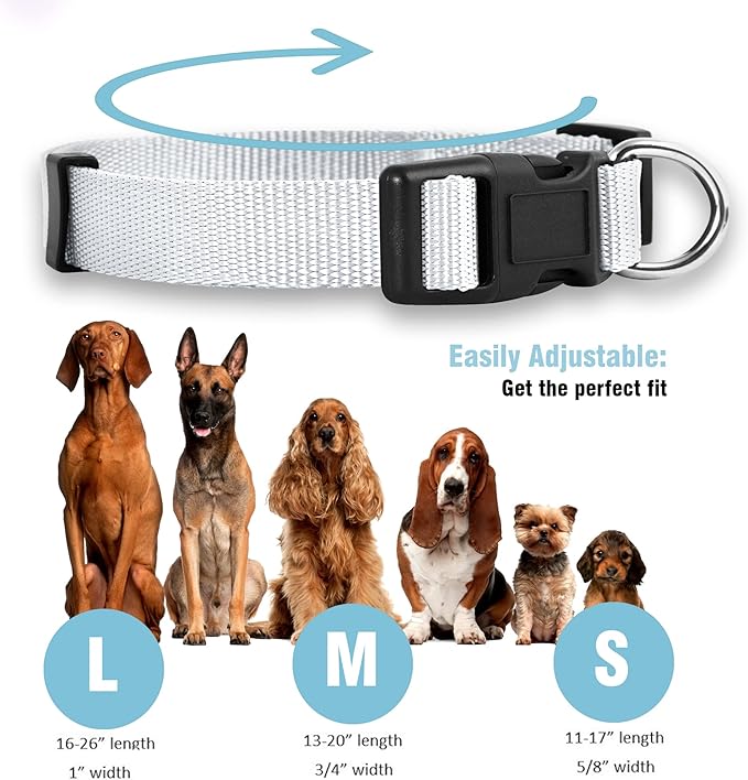 Native Pup Basic Nylon Dog Collar, Adjustable for Small, Medium, Large pet and Puppies Accessories, Cute Colors for Male, Female, boy, Girl, Puppy (Medium, White)