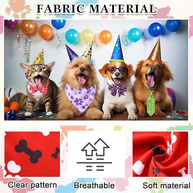 Hosuly 50 Pcs Funny Dog Bandana Collar Set Include 10 Bow Tie 10 Necktie Collar 10 Pet Scarf 10 Bow Flowers 10 Hexagonal Bowtie Cat Dog Grooming Accessories for Festival Photography(Paw Bone)