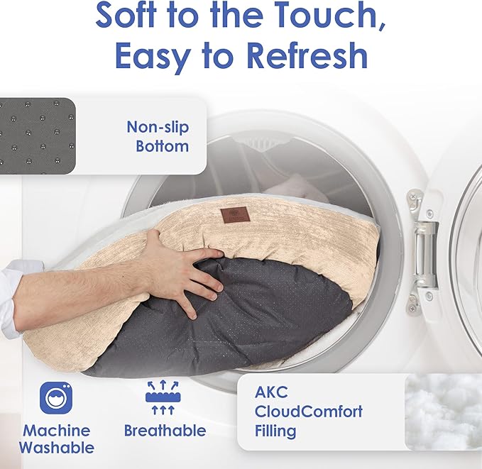 AMERICAN KENNEL CLUB 25" Mason Fabric Round Pet Bed - Stylish Washable Dog Bed with Non-Slip Bottom, Plush Sleeping Surface - for Cats, Medium Breeds