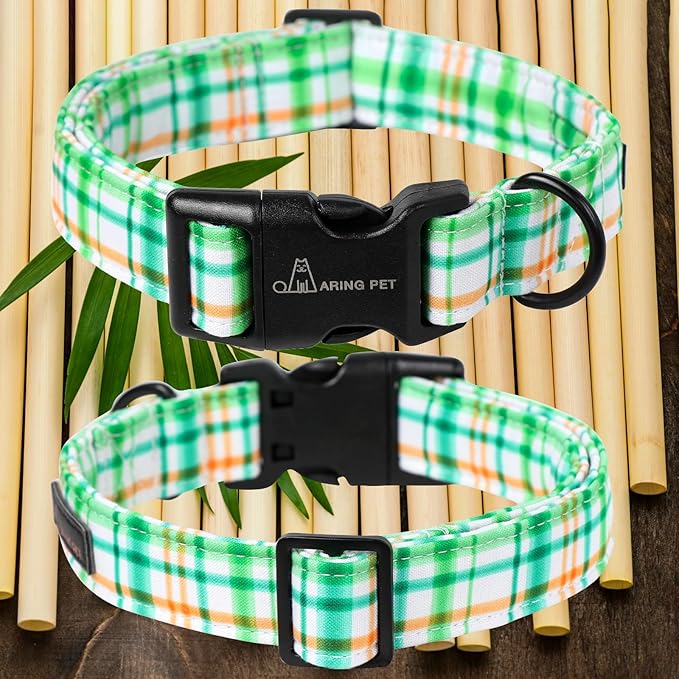 ARING PET Cute Dog Collar-Cotton Lightweight Dog Collars, Adjustable Plaid Pet Collar Puppy Collars with Quick Release Buckle for Small Medium Large Dogs