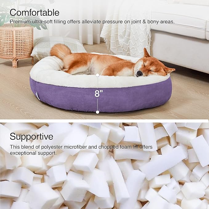 Love's cabin Round Donut Cat and Dog Cushion Bed, 30in Pet Bed for Medium or Large Dogs, Anti-Slip & Water-Resistant Bottom, Soft Durable Fabric Pet beds, Washable Calming Cat Bed Lavender