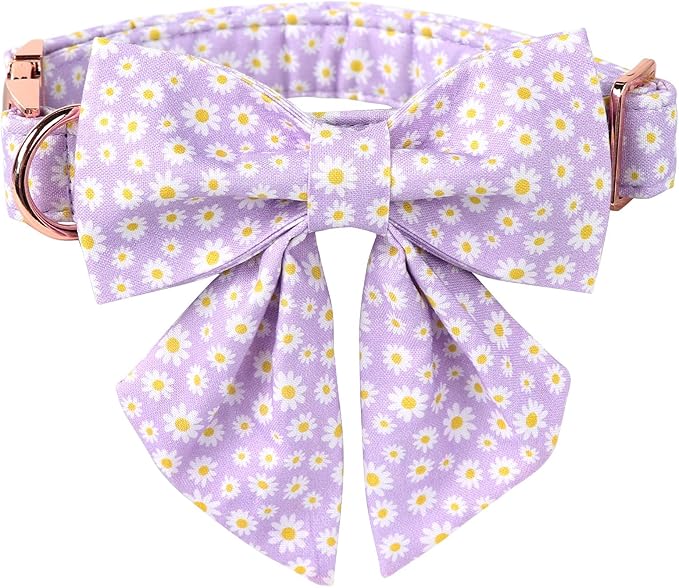 Lionet Paws Spring Dog Collar with Sailor Bow, Soft Comfortable Adjustable Cute Daisy Collar for Dogs, Medium, Neck 13.5-22 inches