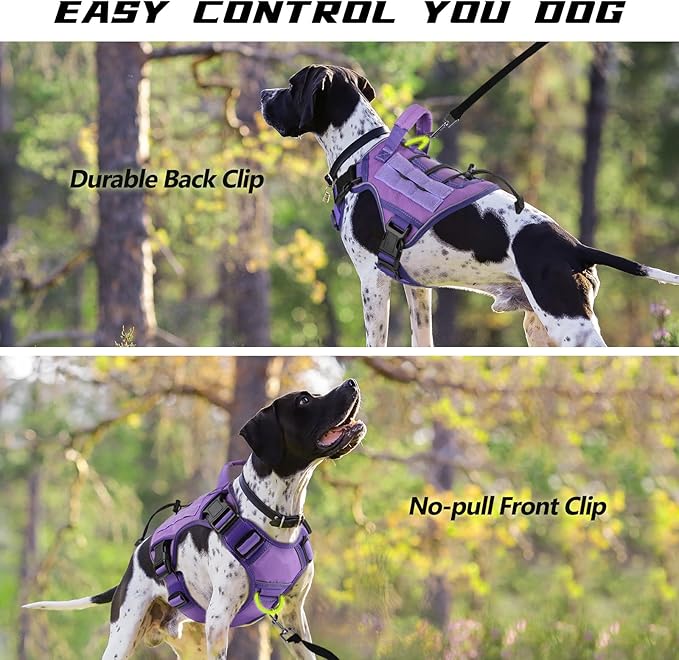 WINGOIN Purple Harness with Handle Tactical Dog Harness Vest for Large Medium Dogs No Pull Adjustable Reflective K9 Military Dog Vest Harnesses for Walking, Hiking, Training(M)