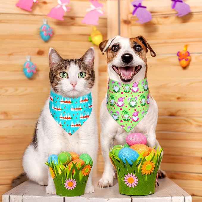 20 Pcs Easter Dog Bandana Pet Scarf Washable Triangle Bibs Shamrock Scarfs Adjustable Pet Triangle Washable Kerchief for Easter Dogs Cats