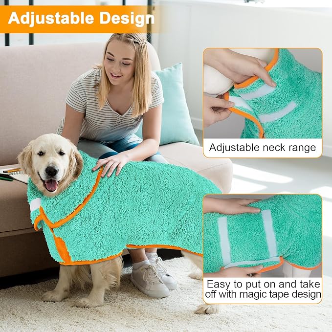 Dog Bathrobe Super Absorbent Dog Towels for Drying Dogs Large Quick Drying Puppy Robes for After Bath Soft Puppy Towel Adjustable Dry Coat to Keep Warm(S-XXL)