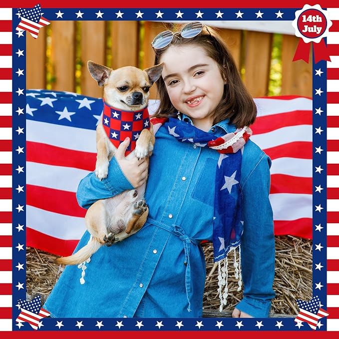 Sumind 100 Pieces Patriotic Dog Bandanas Bulk Bibs Triangle Scarf Star Bandanas for Dogs with Independence Day Patterns for Independence Day Pet Costume Accessories Decoration(Small)