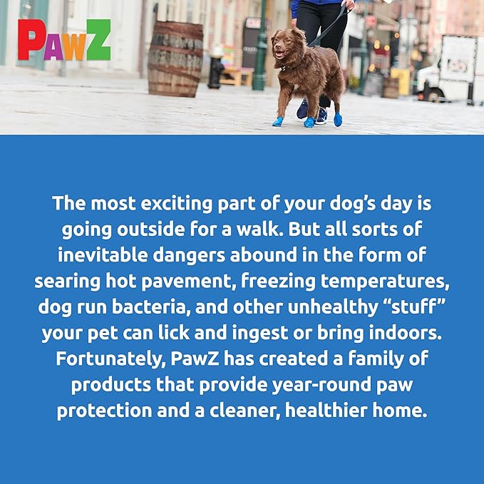 PawZ Rubber Dog Boots for Paws to 3" - All-Weather Dog Booties for Hot Pavement, Sand, Snow, Mud, and Rain - Anti Slip Dog Socks - M, Blue
