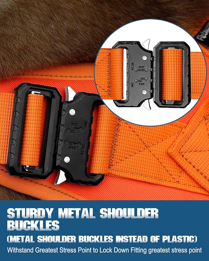 Tactical Dog Harness - PETNANNY Dog Harness Service Dog Vest for Large Breed Dog, Hook and Loop Panel for Service Dog Patchs, Work Dog MOLLE Vest with Handle for Walking Hiking Training(Orange,M)