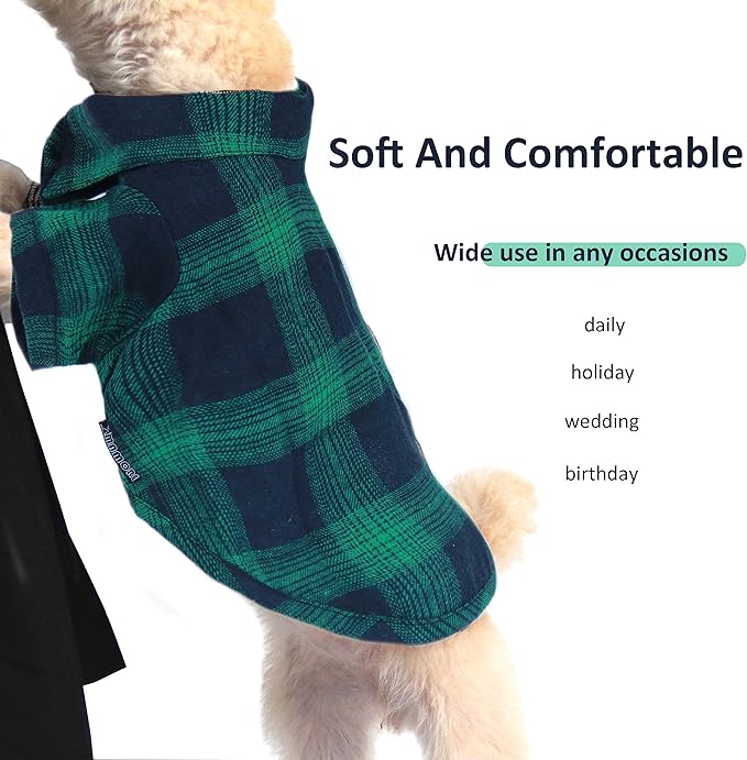 Soft Casual Dog Plaid Shirt,Gentle Dog Western Shirt Pet Clothes, Dog Cotton Shirt with Bow Tie for Wedding,Christmas Costumes (Medium, Green&Blue)
