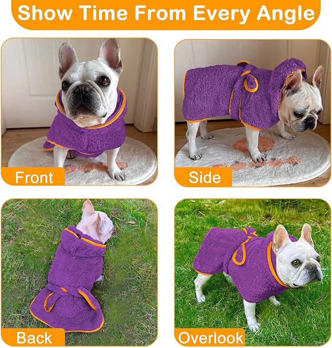 Bienbee Soft Dog Bathrobe,Super Absorbent & Quick-Drying Dog Robe with Hood, Cozy Drying Coat for After Bath, Purple XXL