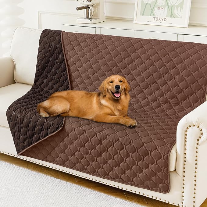 Smiry Waterproof Dog Bed Cover Blanket, Soft Reversible Pet Blanket, Washable Leakproof Cats Dogs Couch Cover for Sofa, Couch, Furniture (68x82 Inch, Brown/Chocolate)