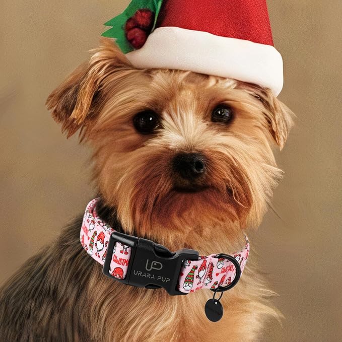 Christmas Dog Collar, Cotton Pink Christmas Collar for Medium Girl Boy Dog, Comfortable Dog Collar with Durable Buckle, Adorable Pet Collar,S