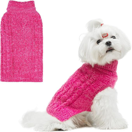 Turtleneck Small Dog Sweaters - Classic Cable Knitwear Winter Coat for Small Medium Dogs Male Female Puppy Dog Cold Weather Clothes Girls Boys, Hot Pink, XS