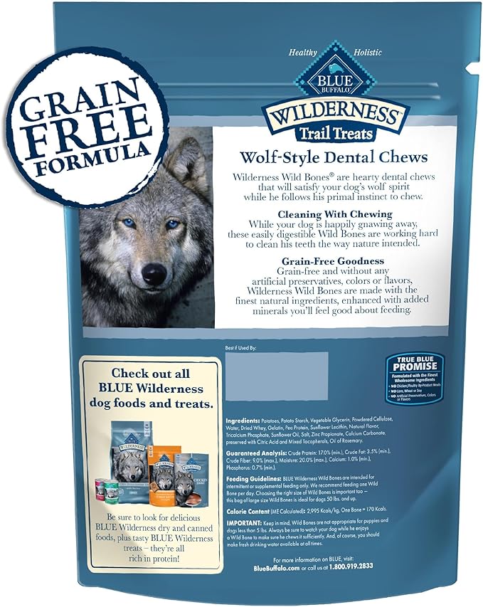 Blue Buffalo Wilderness Wild Bones Grain-Free Dental Chews Dog Treats, Mini, 10-oz Bag