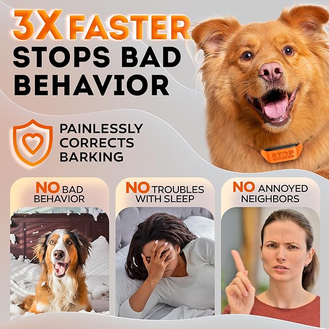 No Shock Bark Collar for Small Medium Large Dogs-Smart Chip Adjusts to Stop Barking in 1 Minute-Highly Effective Vibration and Sound Stops Barks Fast with No Pain-Safe Orange